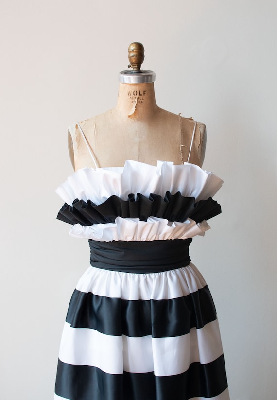 1980s Black & White Striped Dress - image 9