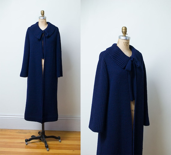 1960s Sweater Coat / 60s Goldworm Navy Blue Duster