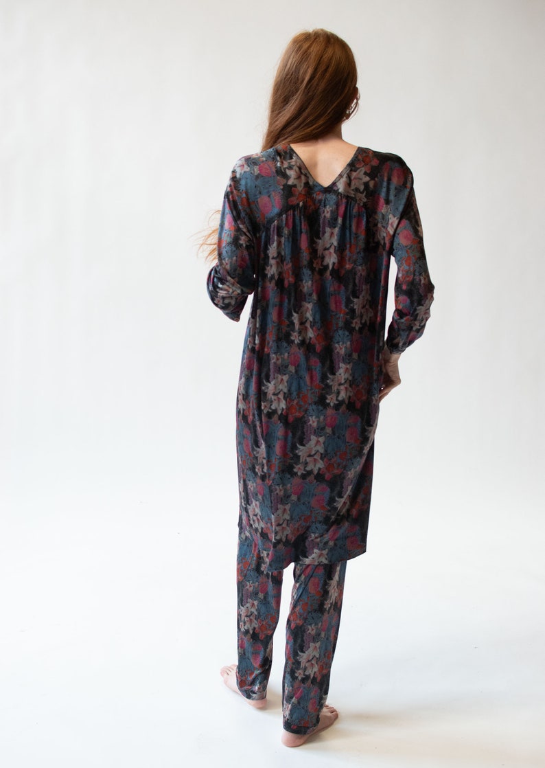 1970s Floral Print Silk Jersey Set Vintage 70s Missoni Tunic and Pants image 3