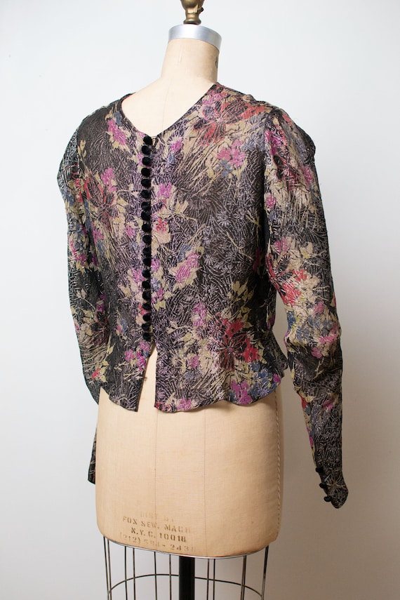 1930s Lamé Blouse / 30s Metallic Floral Print Top