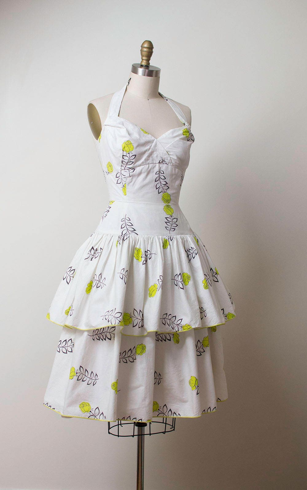 1950s Rose Print Dress / 50s Peplum Halter Dress | Etsy