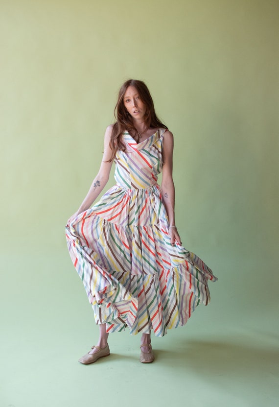 1940s Rainbow Striped Cotton Dress / 40s McMullen… - image 3