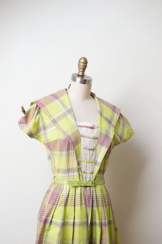 1940s Chartruse Plaid dress