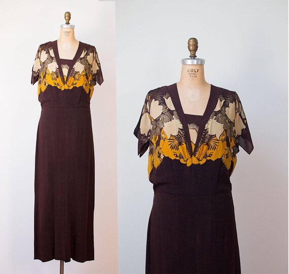1930s Dress / 30s Lame and Chiffon Gown