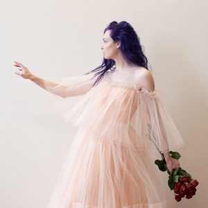 1980s Peach Tulle Gown Murray Arbeid image 1