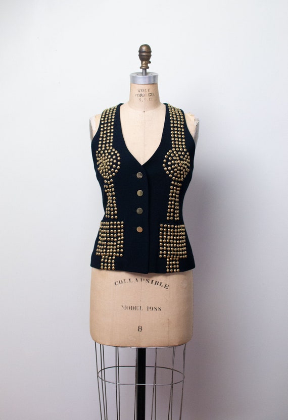 1990s Studded Vest | 90s Black Wool Top Todd Oldha