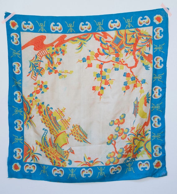 1920s Japanese Pongee Scarf / 20s Silk Scarf