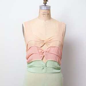 1940s Chiffon Cut Out Gown / 30s 40s Sheer Pastel Color Block Dress image 2