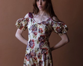 1930s Floral Print Taffeta Dress