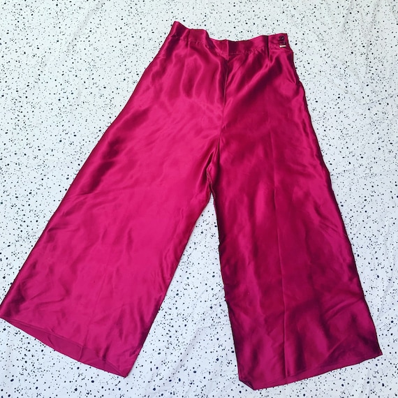 1940s Magenta Pink Satin Pallazo Pants / 40s NOS W