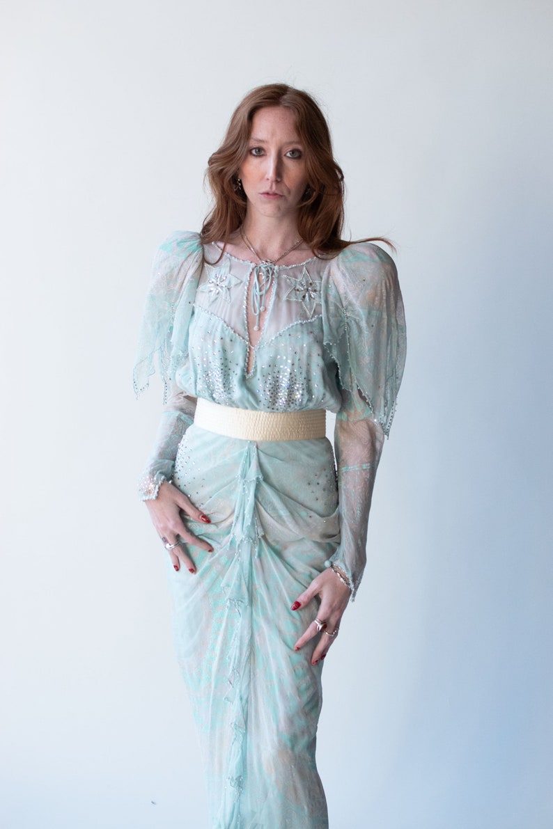 1980s Seafoam Chiffon Dress Zandra Rhodes image 3