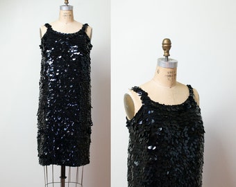 1960s Black Sequin Dress / 60s Cocktail Dress