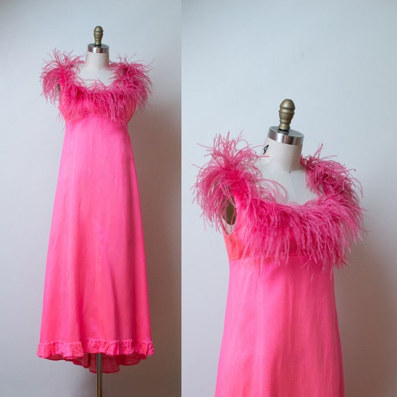 1960s Jean Varon Dress / 60s Neon Pink Feather Tri