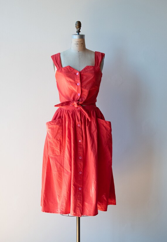 1980s Red Tie Front Dress