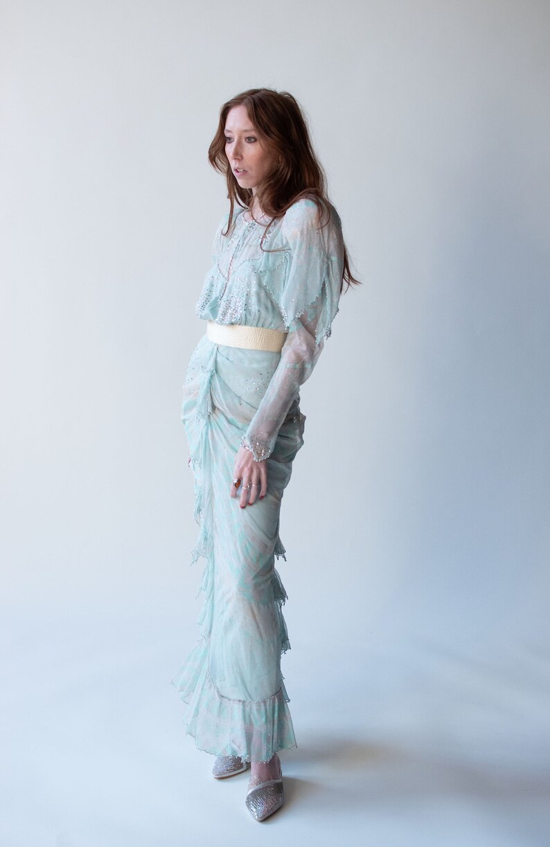 1980s Seafoam Chiffon Dress Zandra Rhodes image 6