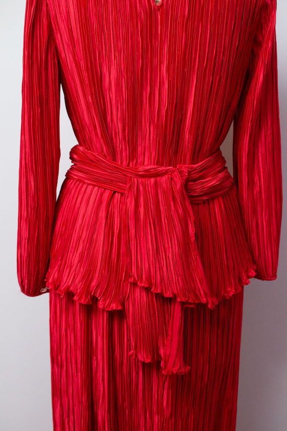 1980s Red Pleated Dress | 80s Dress Set