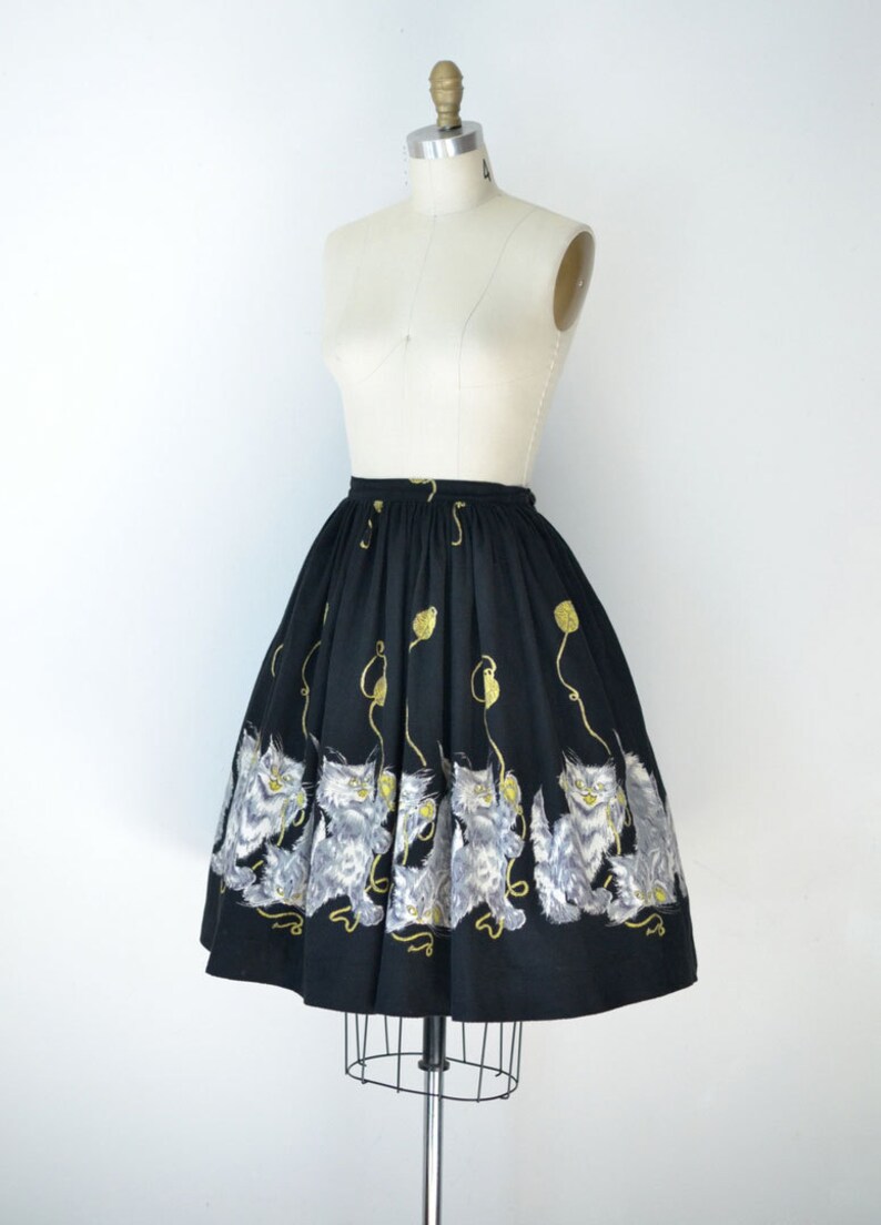 1950s Novelty Print Skirt / 50s Cat Print Flannel Skirt Etsy