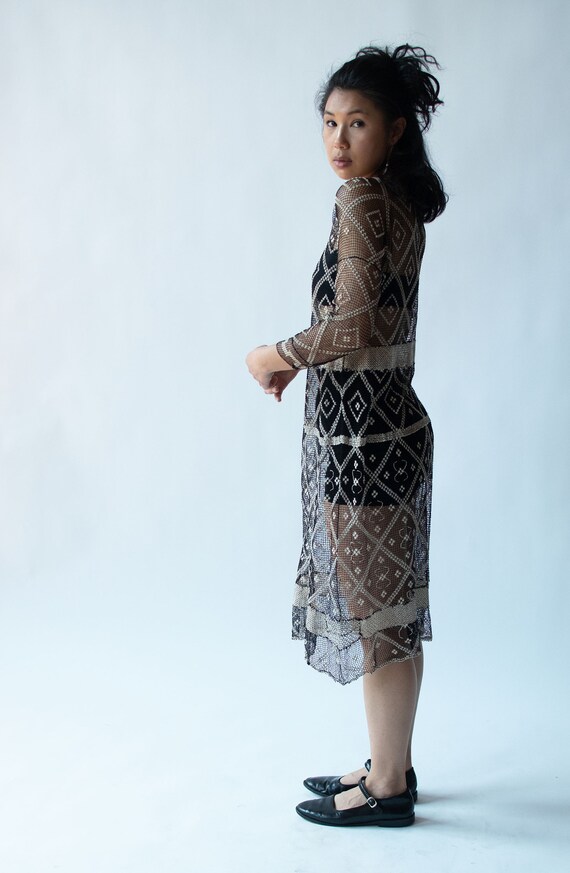 1920s Rose Silk Crochet Dress
