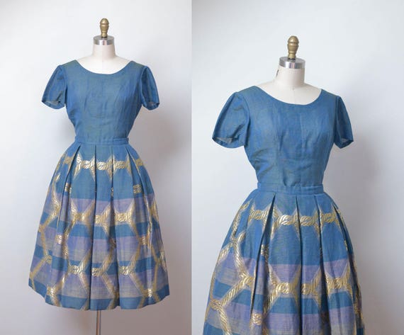 1950s Dress Set / 50s Woven Iridescent Dress
