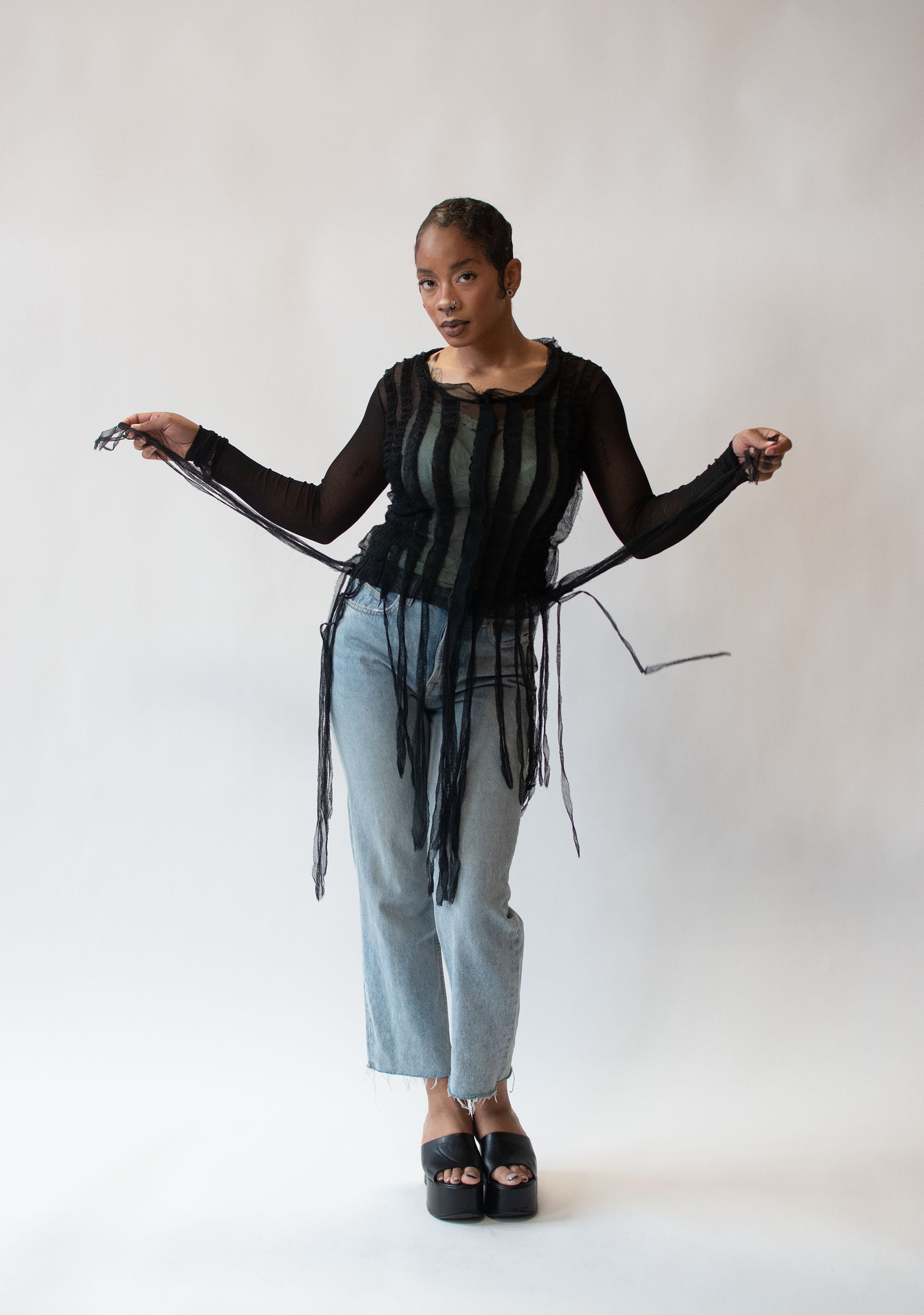 Top Rayé Vintage Jean-Paul Gaultier Soleil Taille S - Bi-matière Manches Courtes