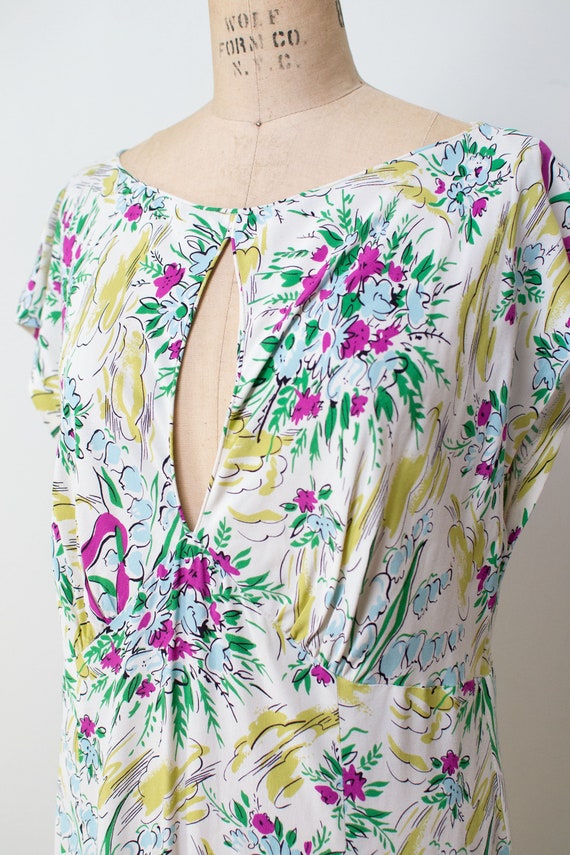 1980s Floral Print Dress Norma Kamali / 1930s Styl