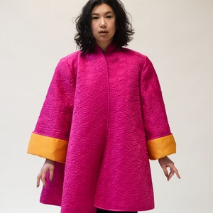 1980s Shocking Pink Quilted Coat Victor Costa image 3