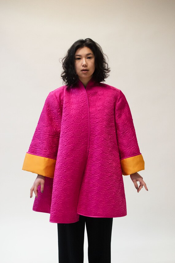 1980s Shocking Pink Quilted Coat | Victor Costa - image 3