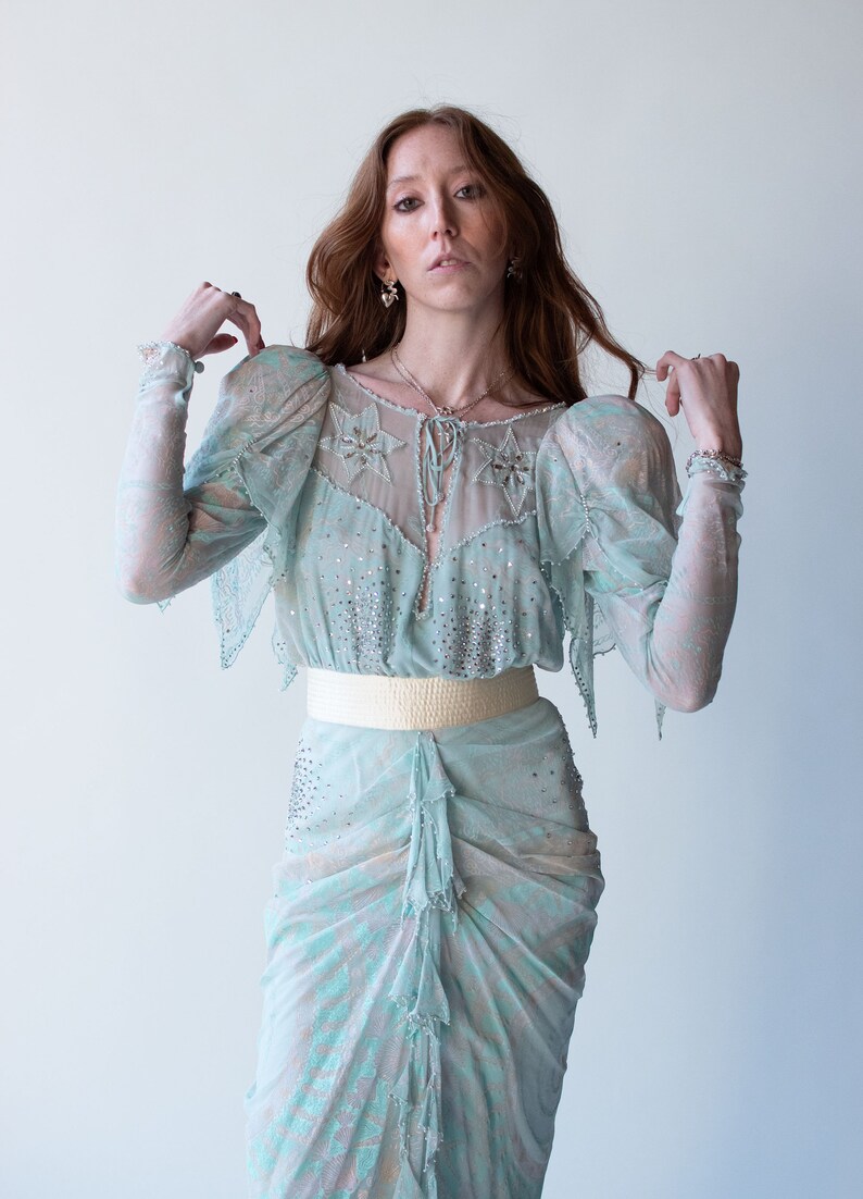 1980s Seafoam Chiffon Dress Zandra Rhodes image 1