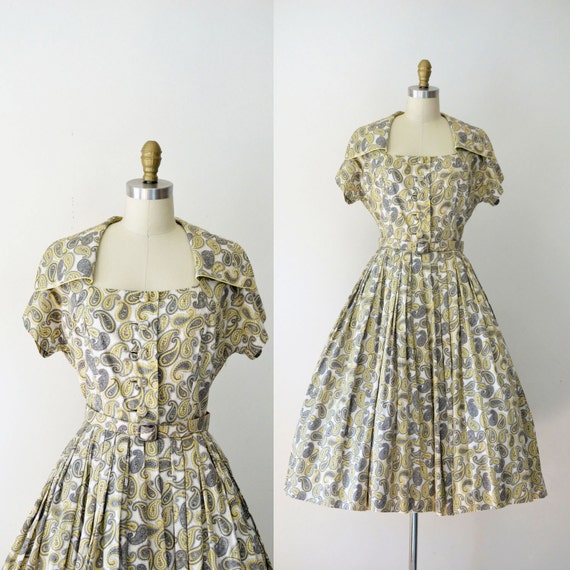 1950s Cotton Dress / 50s Full Skirt Paisley Day Dr
