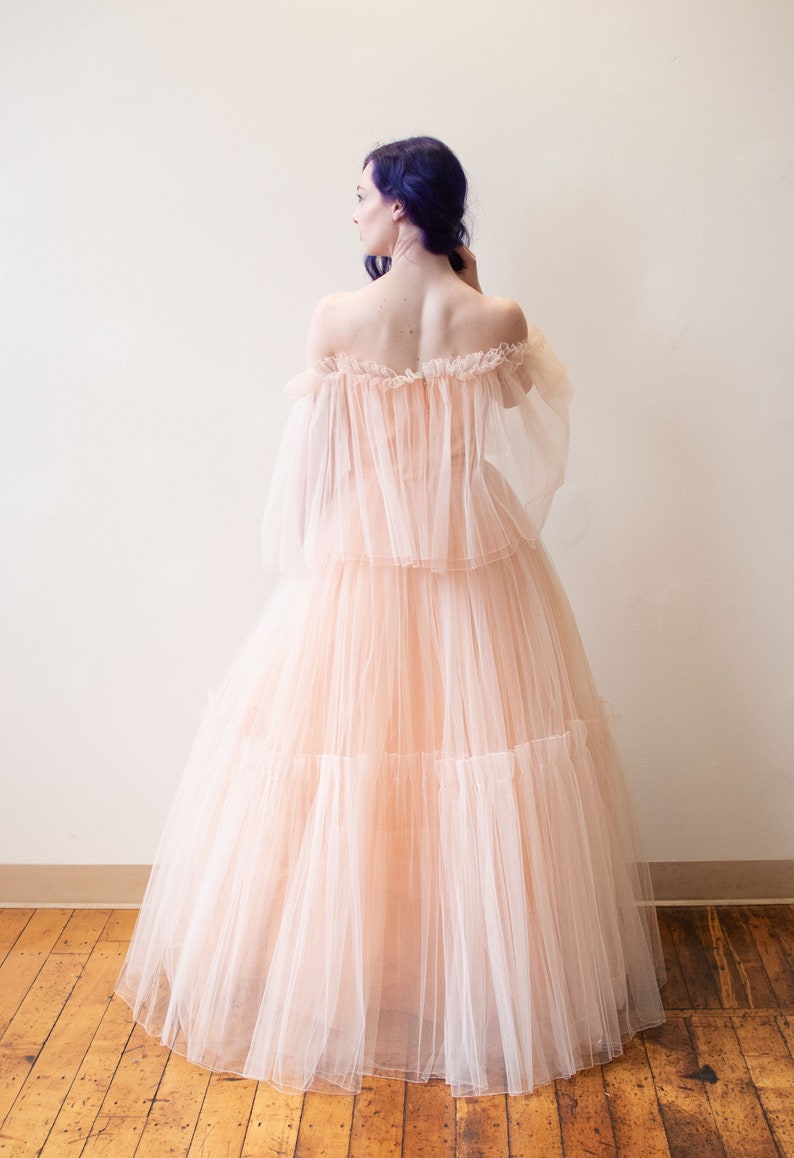 1980s Peach Tulle Gown Murray Arbeid image 5