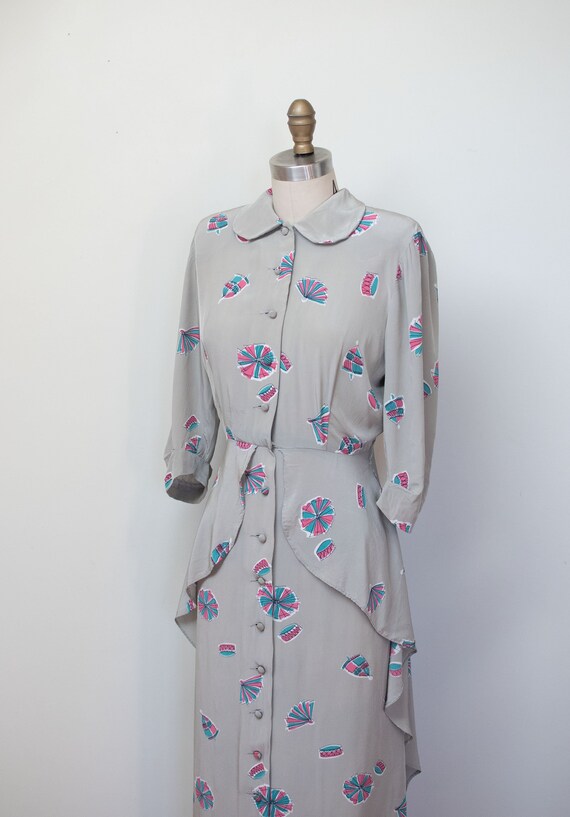 1940s Novelty Print Cold Rayon Dress | 40s peplum