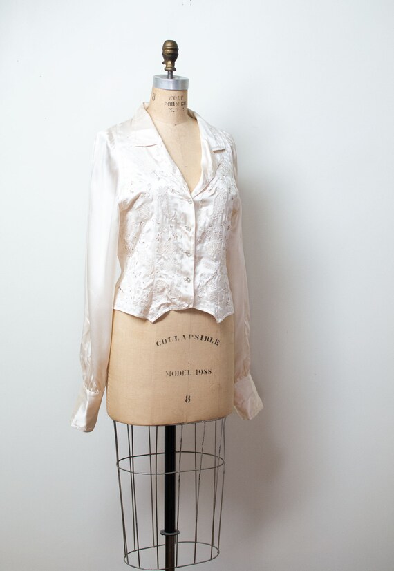 1990s Silk Balloon Sleeve Blouse