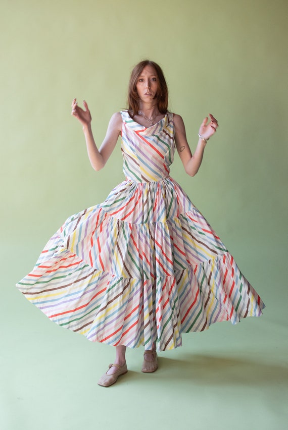 1940s Rainbow Striped Cotton Dress / 40s McMullen… - image 2