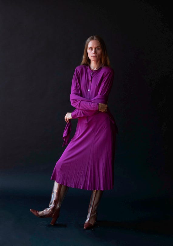 Magenta Jersey Dress Jean Muir Etsy UK