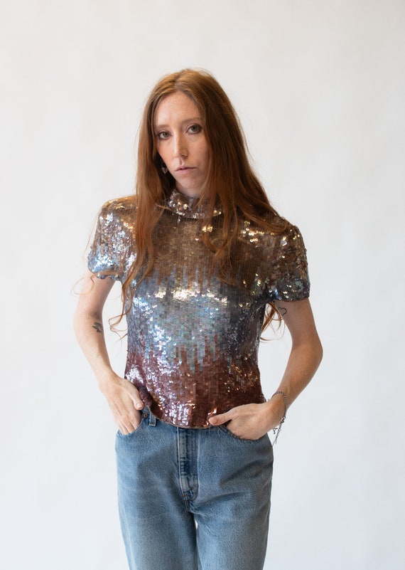 1980s Ombre Sequin Top | Halston