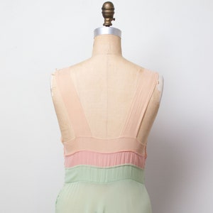 1940s Chiffon Cut Out Gown / 30s 40s Sheer Pastel Color Block Dress image 7