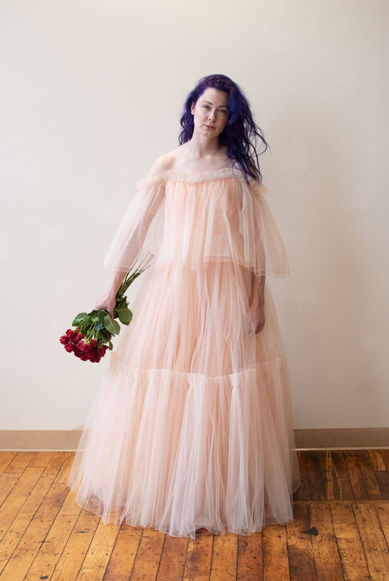 1980s Peach Tulle Gown Murray Arbeid image 4