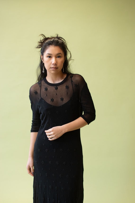 1990s Black Embroidered Mesh Dress | Vivienne Tam - image 2