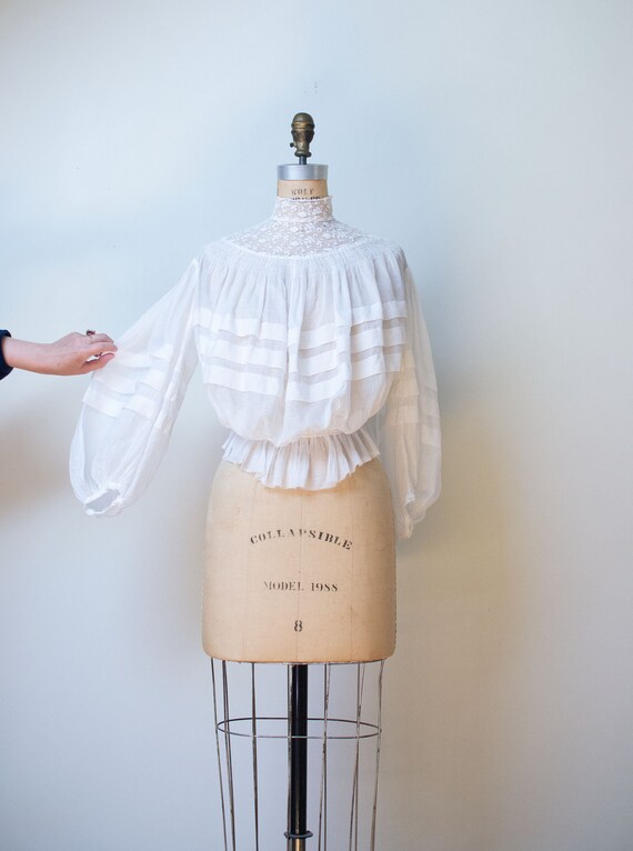 Edwardian Tissue Cotton Balloon Sleeve Blouse