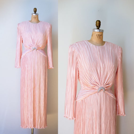 1980s Fortuny Style Pleated Dress / 80s Pink Georg