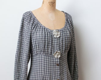 1990s Plaid Dress / 90s Off the Shoulder Gingham Dress Sue Wong