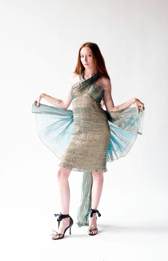 slim fit dress slacks Dark Ivy Lame Satin Jacquard Gown With Square Neckline main image 0