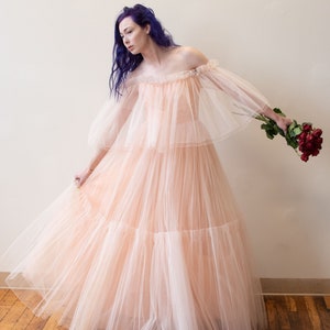 1980s Peach Tulle Gown Murray Arbeid image 2