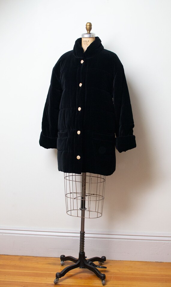 Vintage 1990s Black Velvet Quilted Jacket | Escada