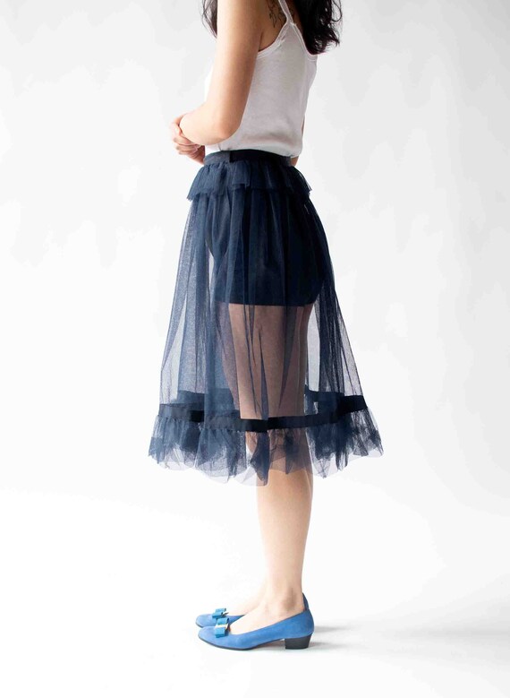 Navy Tulle Skirt | Yves Saint Laurent Rive Gauche - image 4