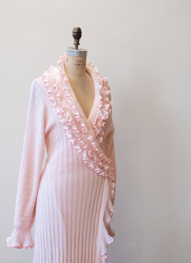 1980s Pink Knit Duster Liseuses Poggi image 5
