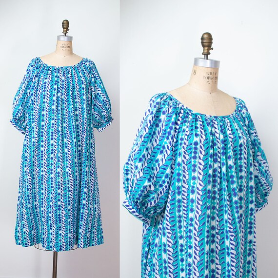1980s Puff Sleeve Cotton Printed Sundress