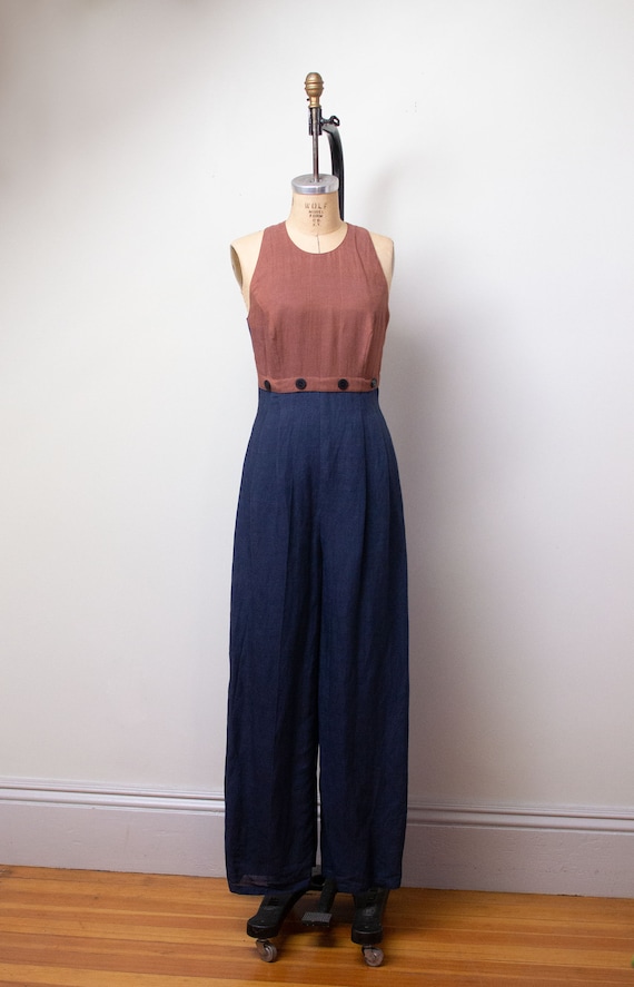 1980s Karen Alexander Jumpsuit / 90s Color Block L