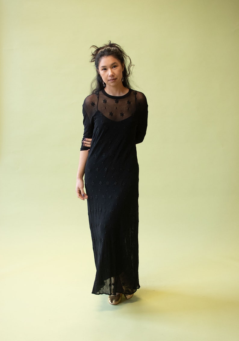 1990s Black Embroidered Mesh Dress Vivienne Tam image 3