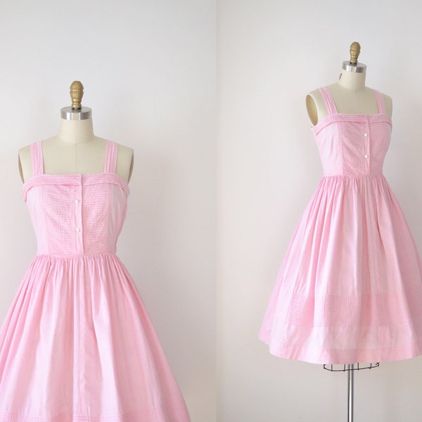 1950s Sundress / 50s Pink Cotton Dress